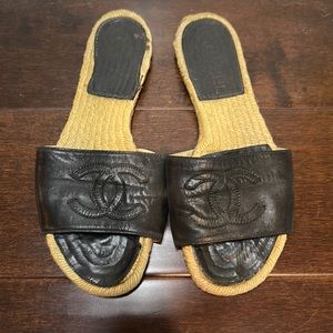 Chanel Black Lamb Leather Slide Espadrille, Womens US 7.